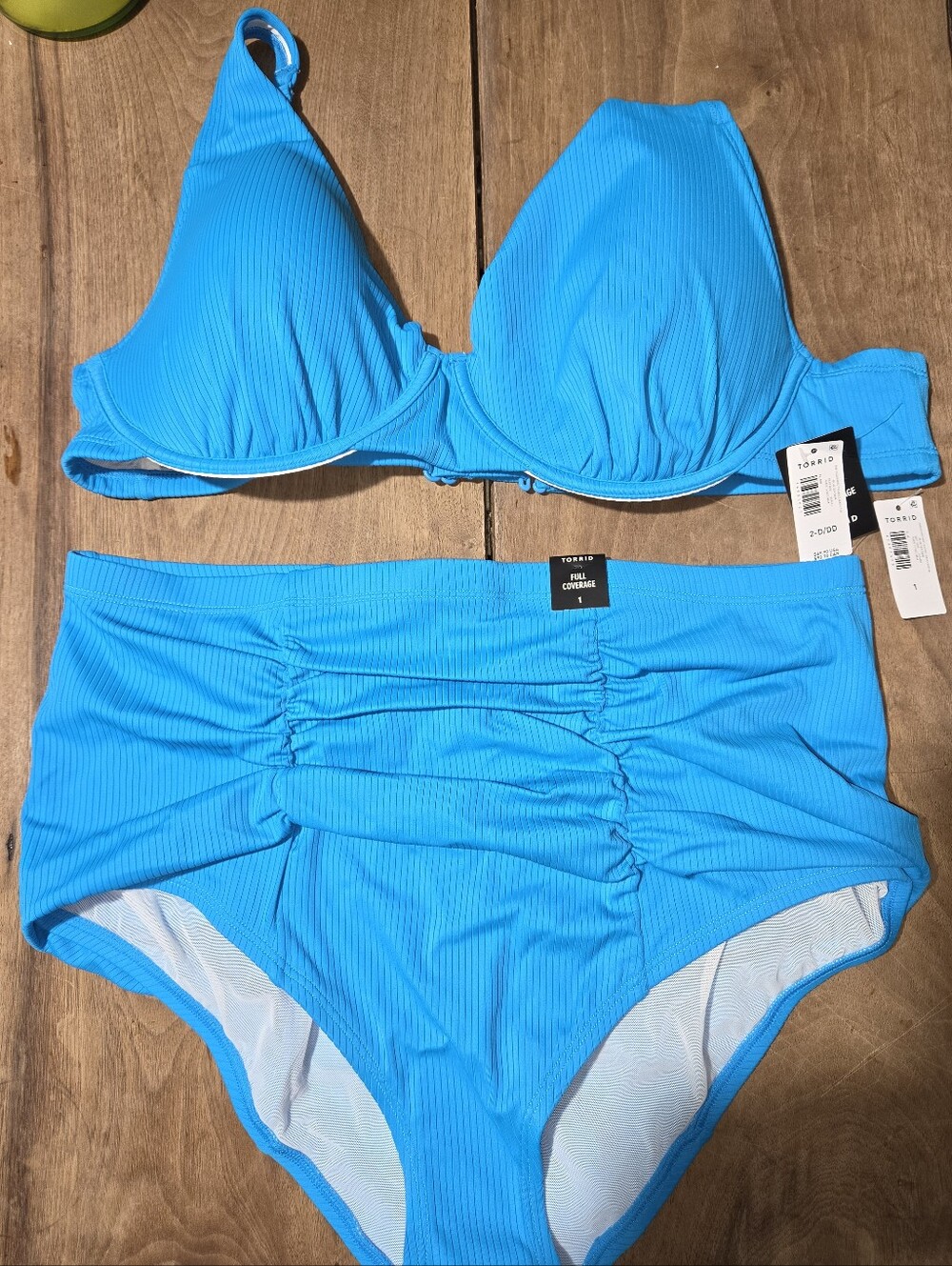 TORRID Blue Sea Ribbed Bikini Swimsuit Set Size 2 D/DD + Size 1 BNWT